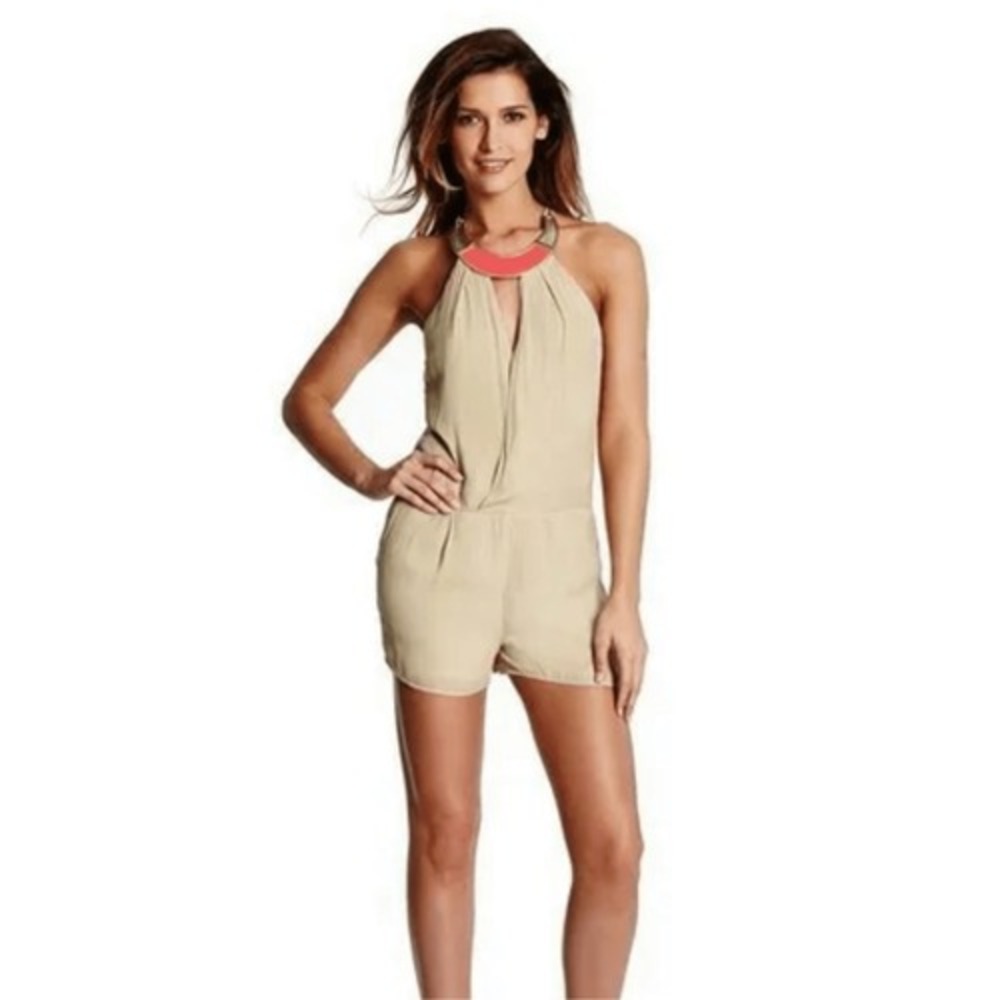 Marciano by Guess Tan Halter Strap Anais Chain Romper 6‎ Sexy Vacation NWT